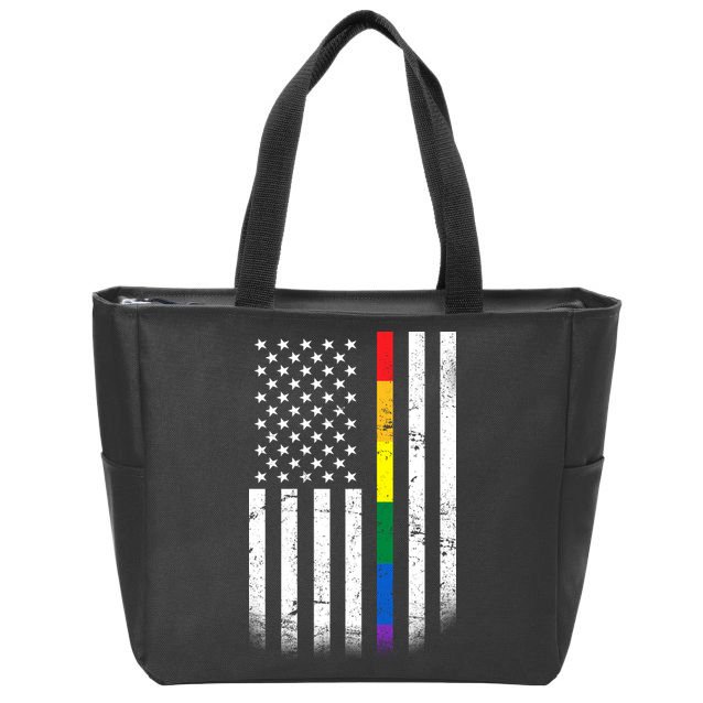 Thin Rainbow Line LGBT Gay Pride Flag Zip Tote Bag
