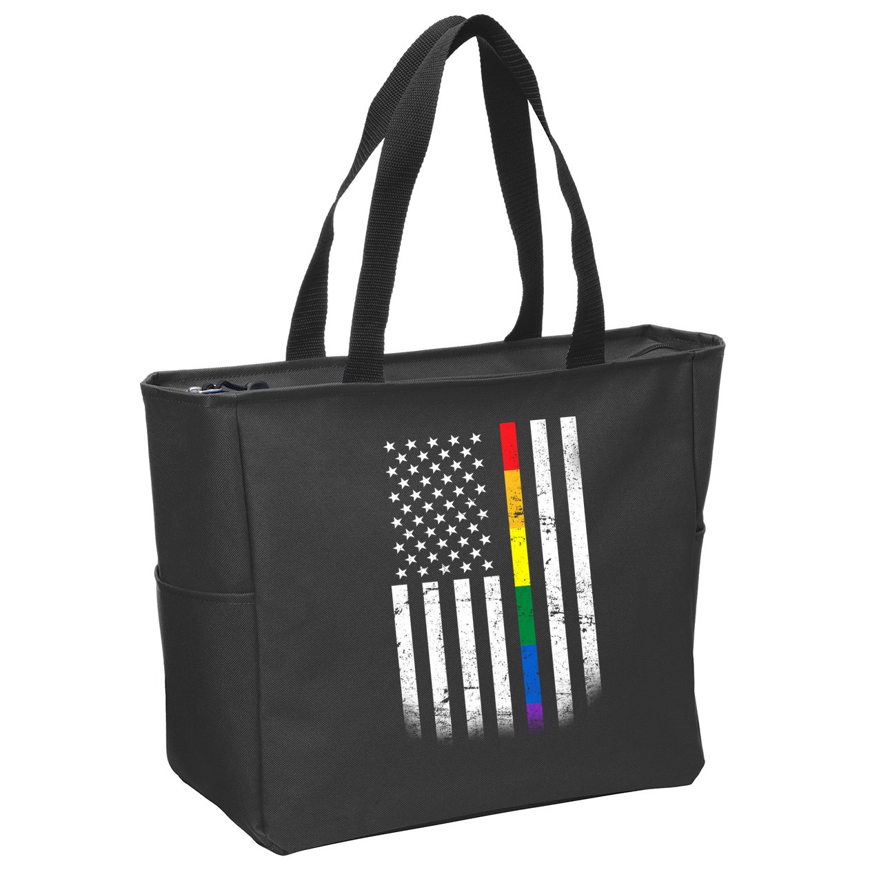 Thin Rainbow Line LGBT Gay Pride Flag Zip Tote Bag