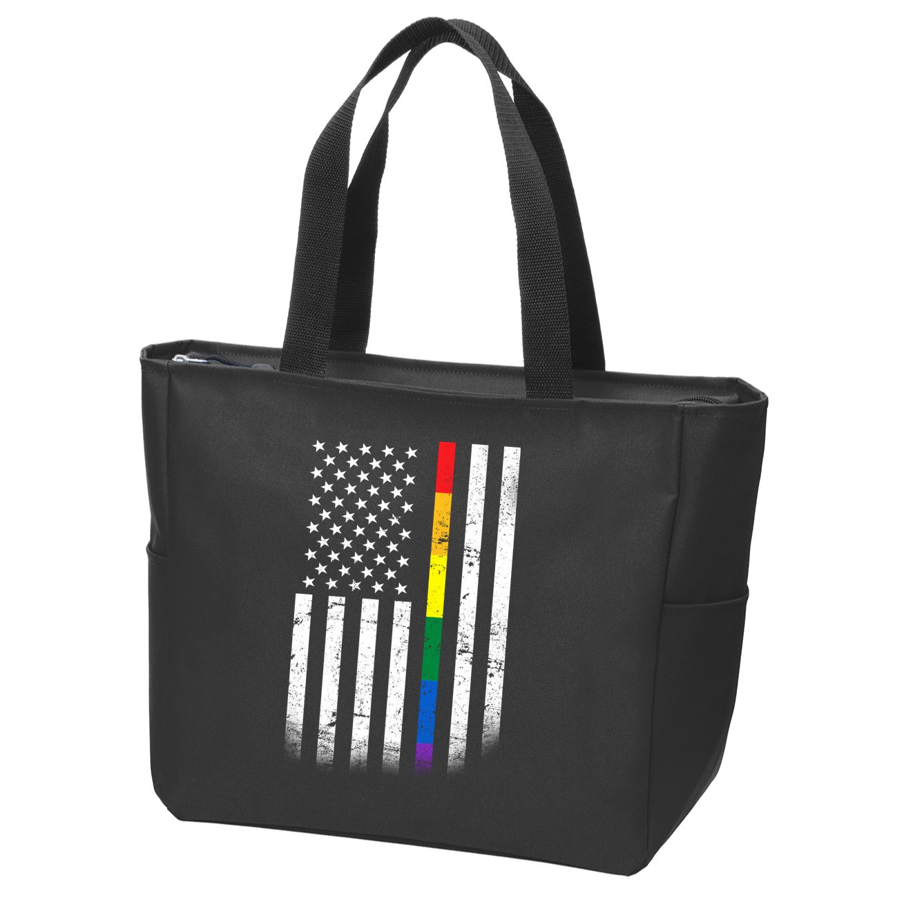 Thin Rainbow Line LGBT Gay Pride Flag Zip Tote Bag