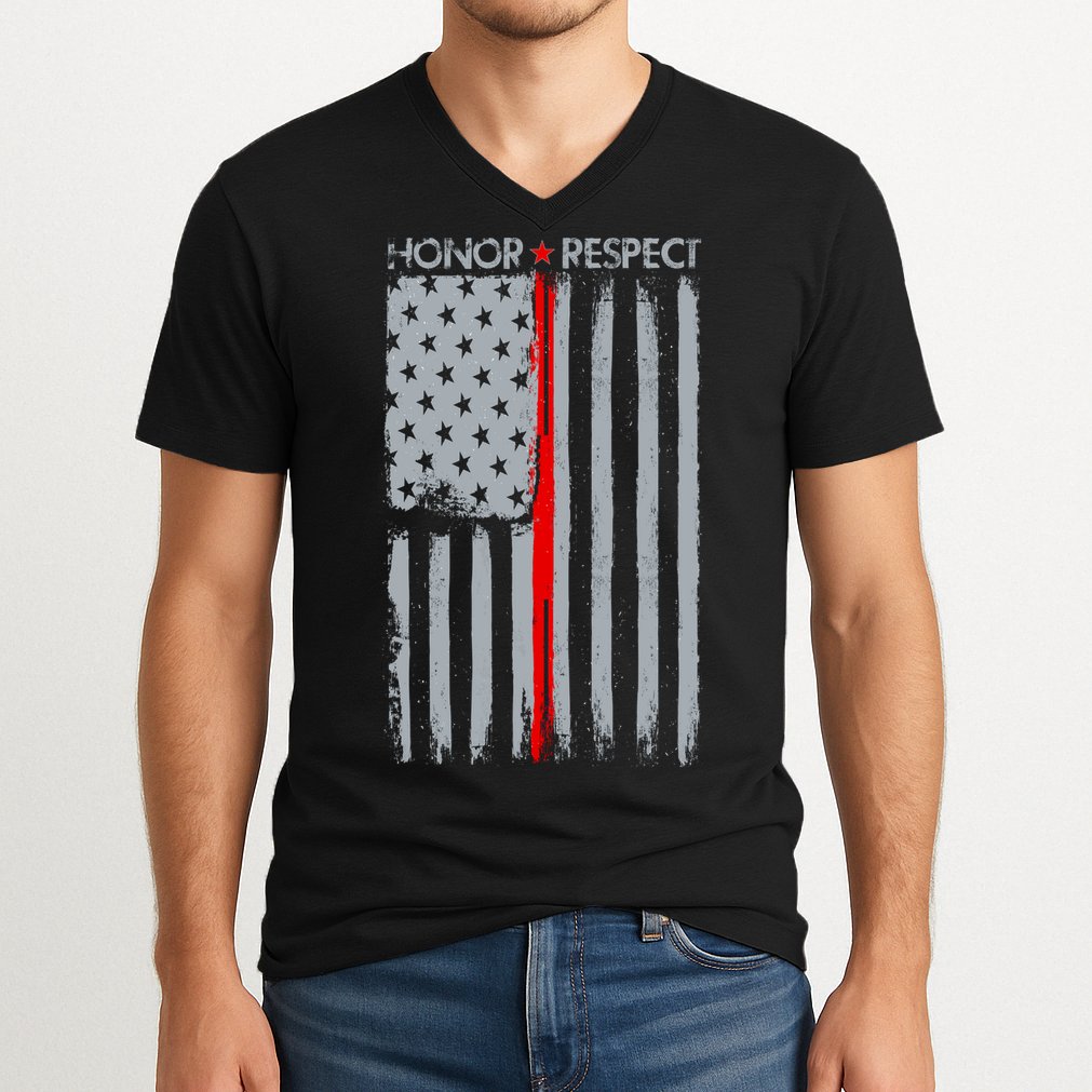 Thin Red Line American Flag V-Neck T-Shirt
