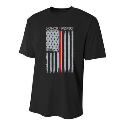 Thin Red Line American Flag Youth Performance Sprint T-Shirt