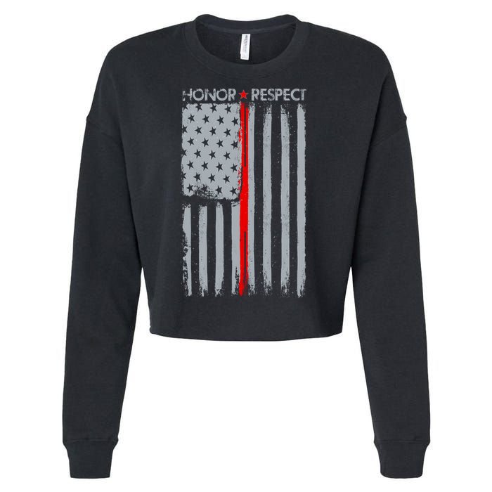 Thin Red Line American Flag Cropped Pullover Crew