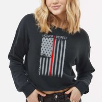 Thin Red Line American Flag Cropped Pullover Crew