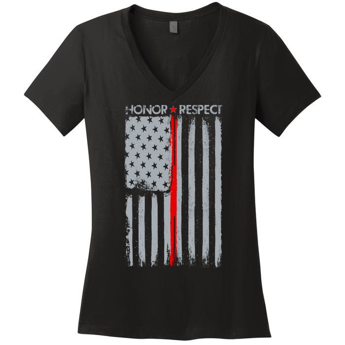 Thin Red Line American Flag Women's V-Neck T-Shirt