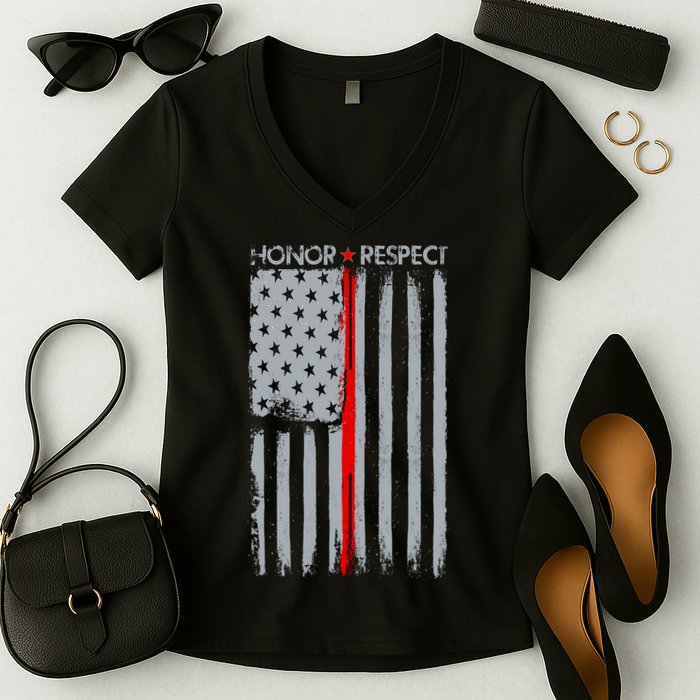 Thin Red Line American Flag Women's V-Neck T-Shirt