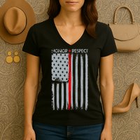 Thin Red Line American Flag Women's V-Neck T-Shirt