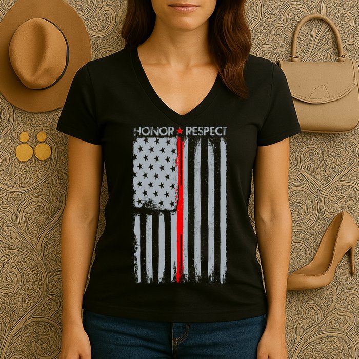 Thin Red Line American Flag Women's V-Neck T-Shirt