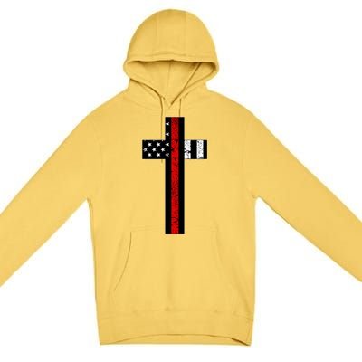 Thin Red Line Cross Firefighter Premium Pullover Hoodie