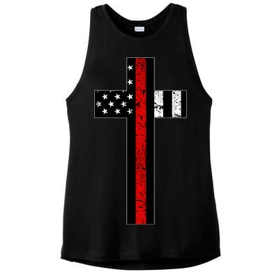 Thin Red Line Cross Firefighter Ladies PosiCharge Tri-Blend Wicking Tank