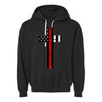Thin Red Line Cross Firefighter Garment-Dyed Fleece Hoodie