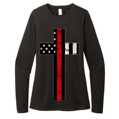 Thin Red Line Cross Firefighter Womens CVC Long Sleeve Shirt