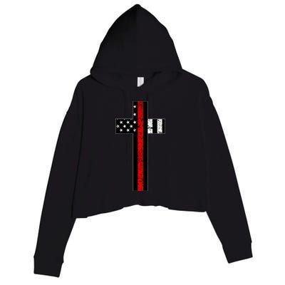 Thin Red Line Cross Firefighter Crop Fleece Hoodie