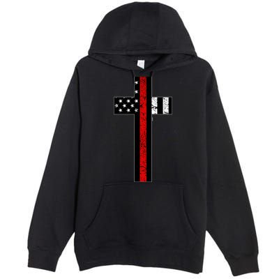 Thin Red Line Cross Firefighter Premium Pullover Hoodie