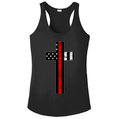 Thin Red Line Cross Firefighter Ladies PosiCharge Competitor Racerback Tank