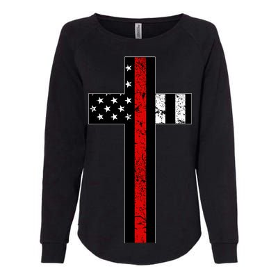 Thin Red Line Cross Firefighter Womens California Wash Sweatshirt