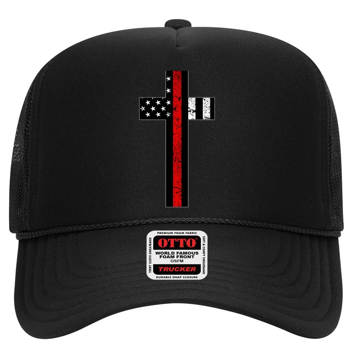 Thin Red Line Cross Firefighter Trucker Hat