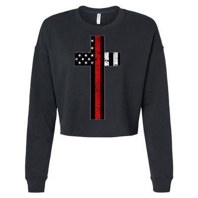 Thin Red Line Cross Firefighter Cropped Pullover Crew