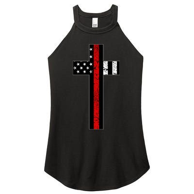Thin Red Line Cross Firefighter Women's Perfect Tri Rocker Tank