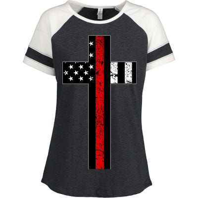 Thin Red Line Cross Firefighter Enza Ladies Jersey Colorblock Tee