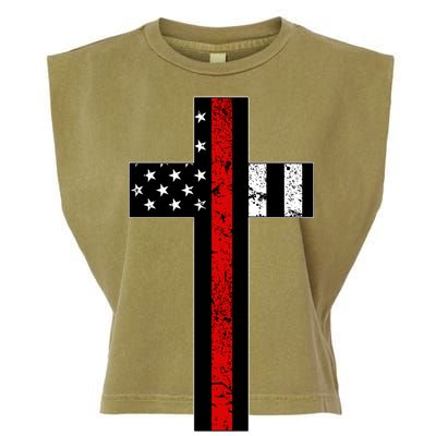 Thin Red Line Cross Firefighter Garment-Dyed Women's Muscle Tee