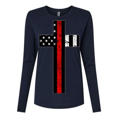 Thin Red Line Cross Firefighter Womens Cotton Relaxed Long Sleeve T-Shirt