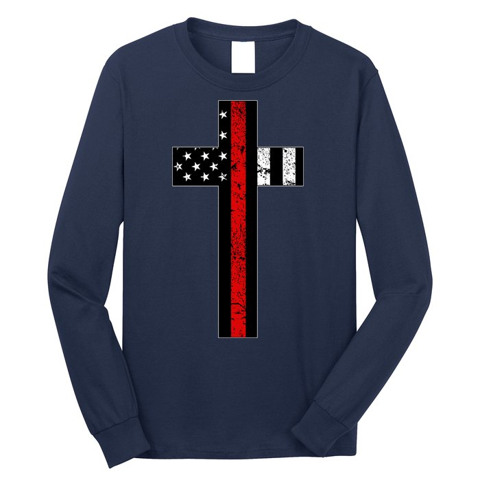 Thin Red Line Cross Firefighter Long Sleeve Shirt