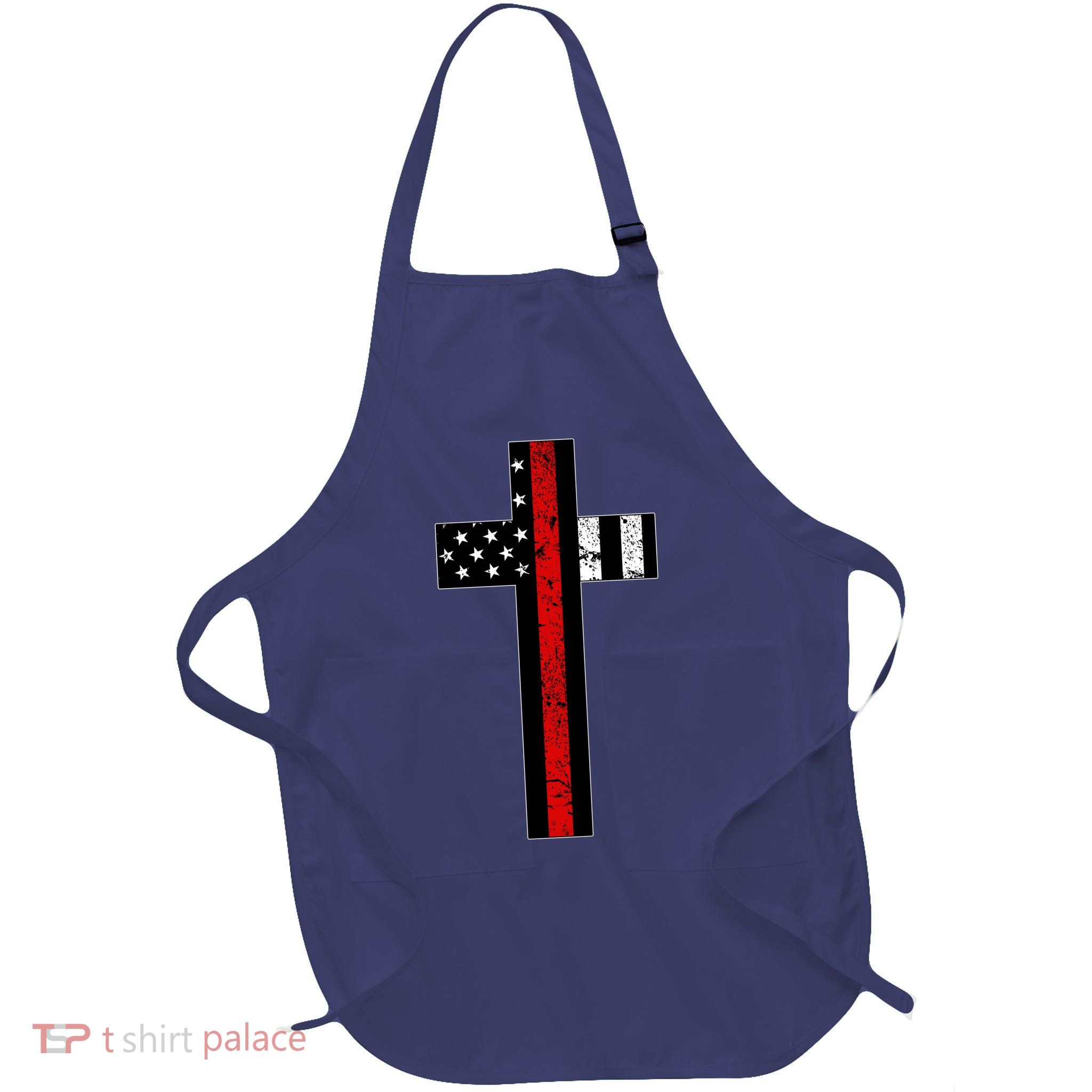 Thin Red Line Cross Firefighter Full-Length Apron With Pockets