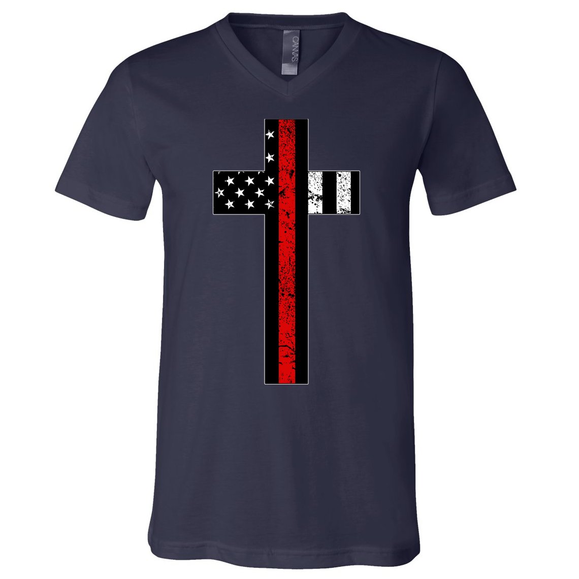 Thin Red Line Cross Firefighter V-Neck T-Shirt