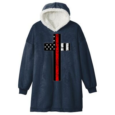 Thin Red Line Cross Firefighter Hooded Wearable Blanket
