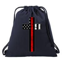 Thin Red Line Cross Firefighter Drawstring Bag