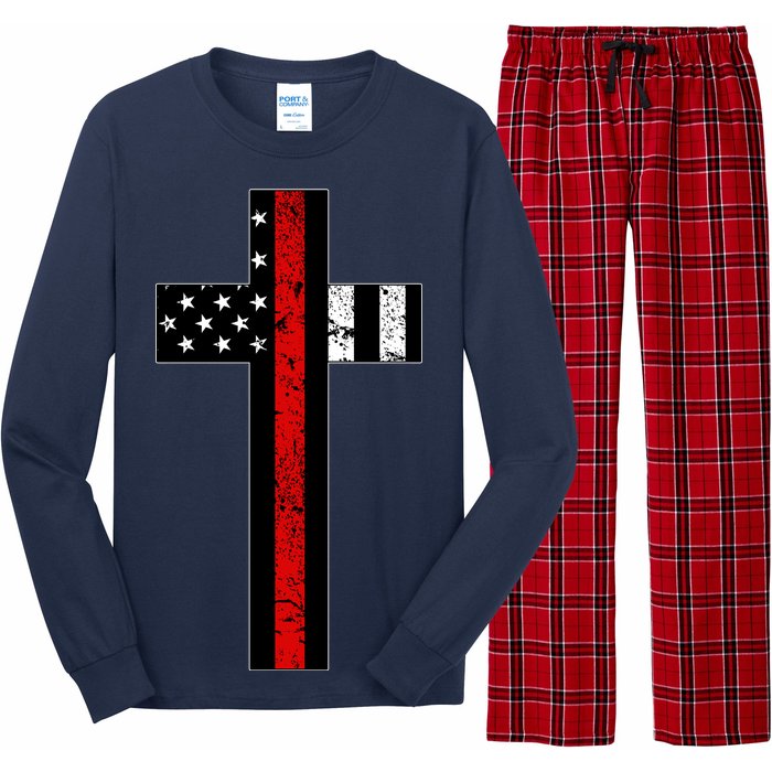 Thin Red Line Cross Firefighter Long Sleeve Pajama Set