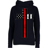 Thin Red Line Cross Firefighter Womens Funnel Neck Pullover Hood