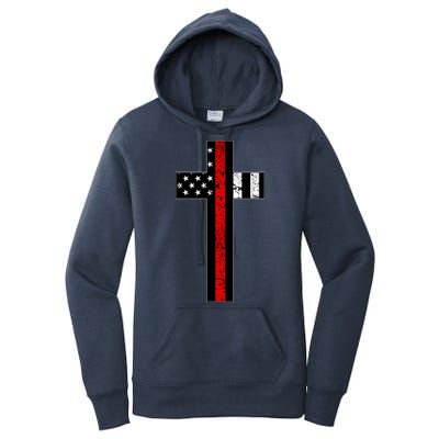 Thin Red Line Cross Firefighter Women's Pullover Hoodie