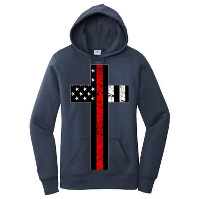 Thin Red Line Cross Firefighter Women's Pullover Hoodie