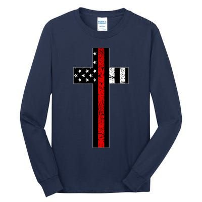 Thin Red Line Cross Firefighter Tall Long Sleeve T-Shirt