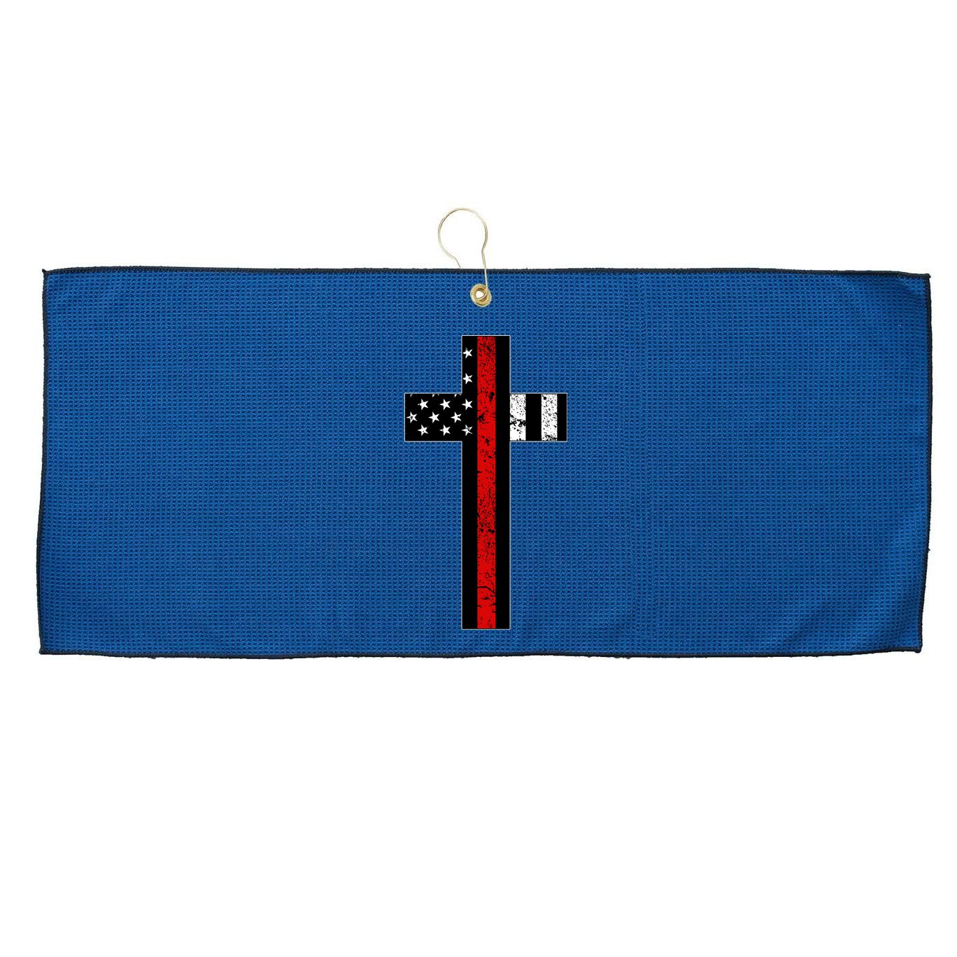 Thin Red Line Cross Firefighter Large Microfiber Waffle Golf Towel