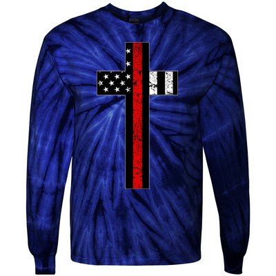 Thin Red Line Cross Firefighter Tie-Dye Long Sleeve Shirt