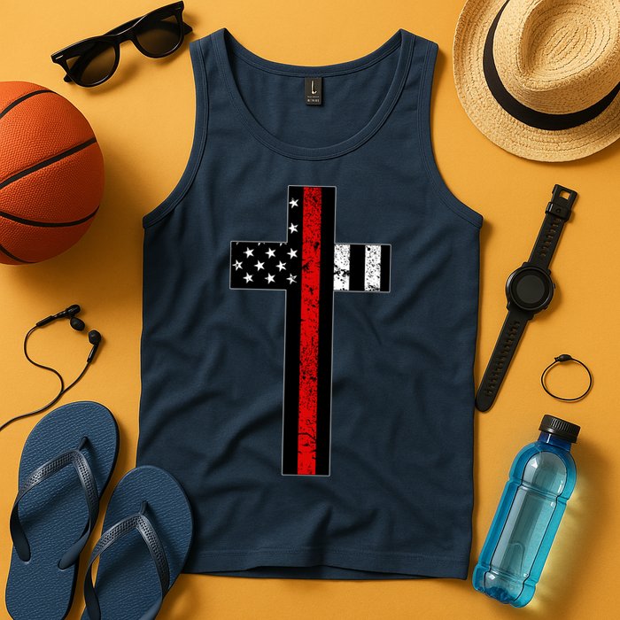 Thin Red Line Cross Firefighter Tank Top