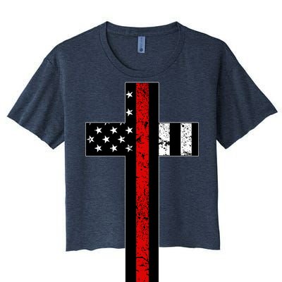 Thin Red Line Cross Firefighter Women's Crop Top Tee