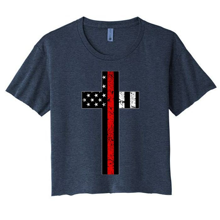 Thin Red Line Cross Firefighter Crop Top