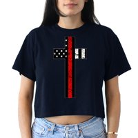 Thin Red Line Cross Firefighter Crop Top