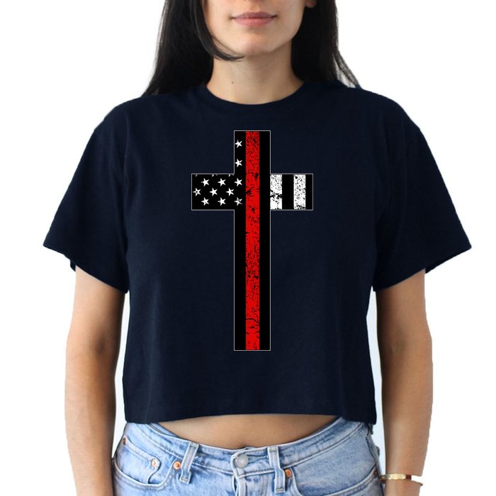 Thin Red Line Cross Firefighter Crop Top