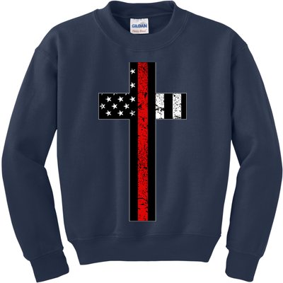 Thin Red Line Cross Firefighter Kids Sweatshirt