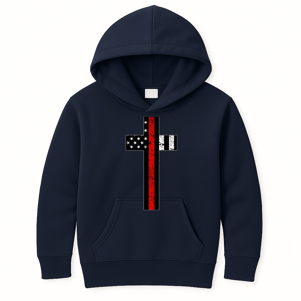 Thin Red Line Cross Firefighter Kids Hoodie