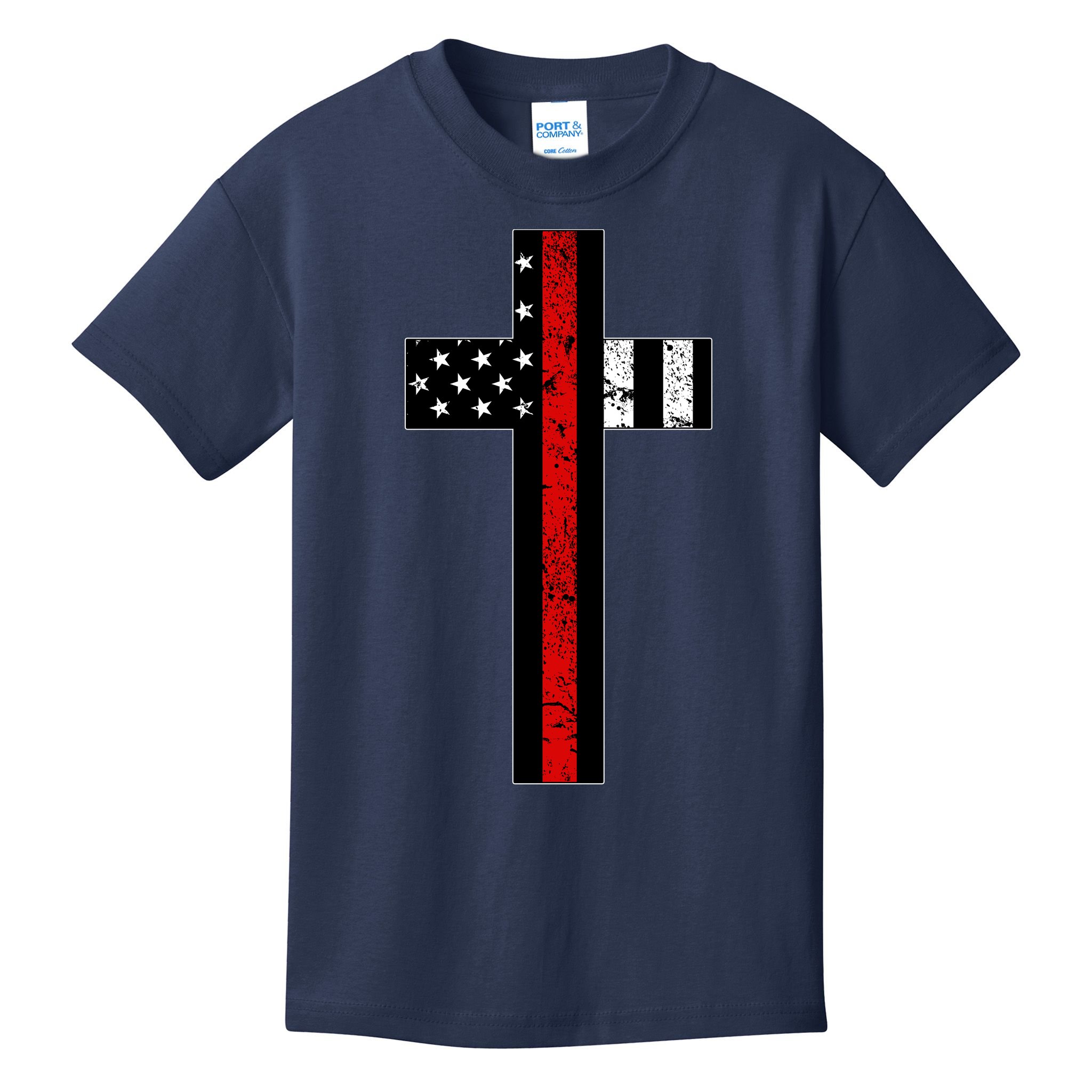 Thin Red Line Cross Firefighter Kids T-Shirt