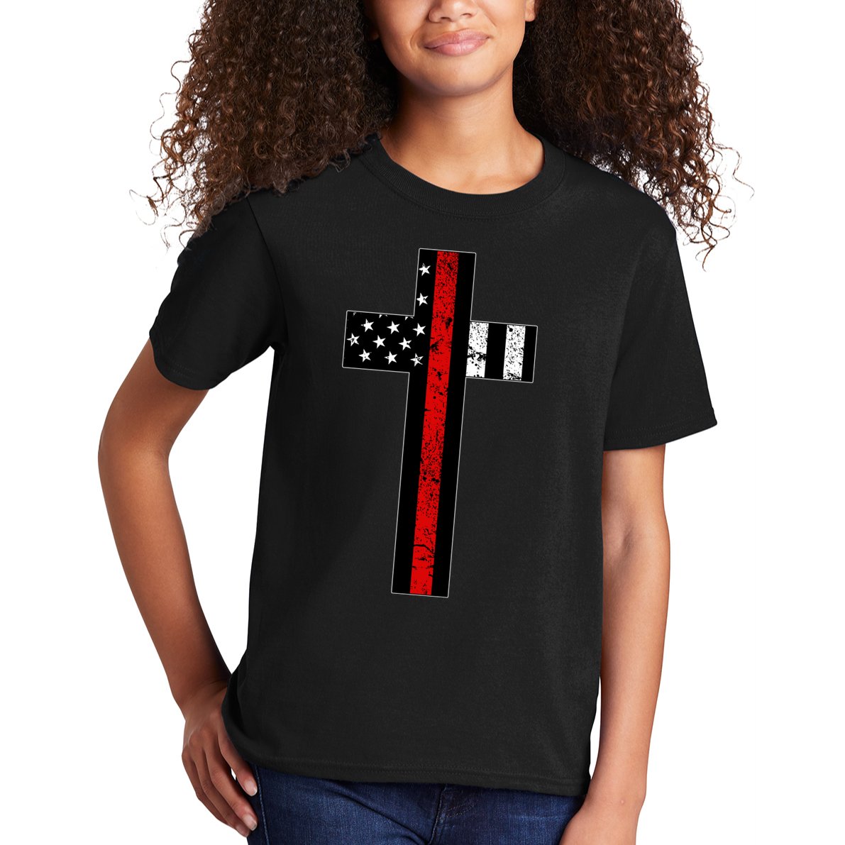 Thin Red Line Cross Firefighter Kids T-Shirt