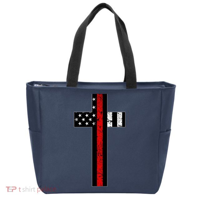 Thin Red Line Cross Firefighter Zip Tote Bag
