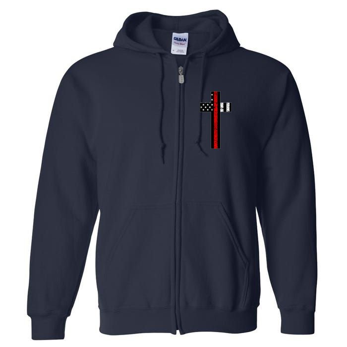 Thin Red Line Cross Firefighter Full Zip Hoodie