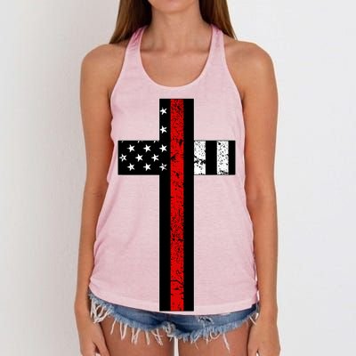 Thin Red Line Cross Firefighter Women's Knotted Racerback Tank