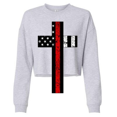 Thin Red Line Cross Firefighter Cropped Pullover Crew